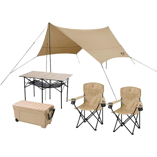 Iris Ohyama Beginner Set Camping Set for 2 People 5 Piece Set Outdoor Chair x 2 Outdoor Table Tarp ODBOX High Type