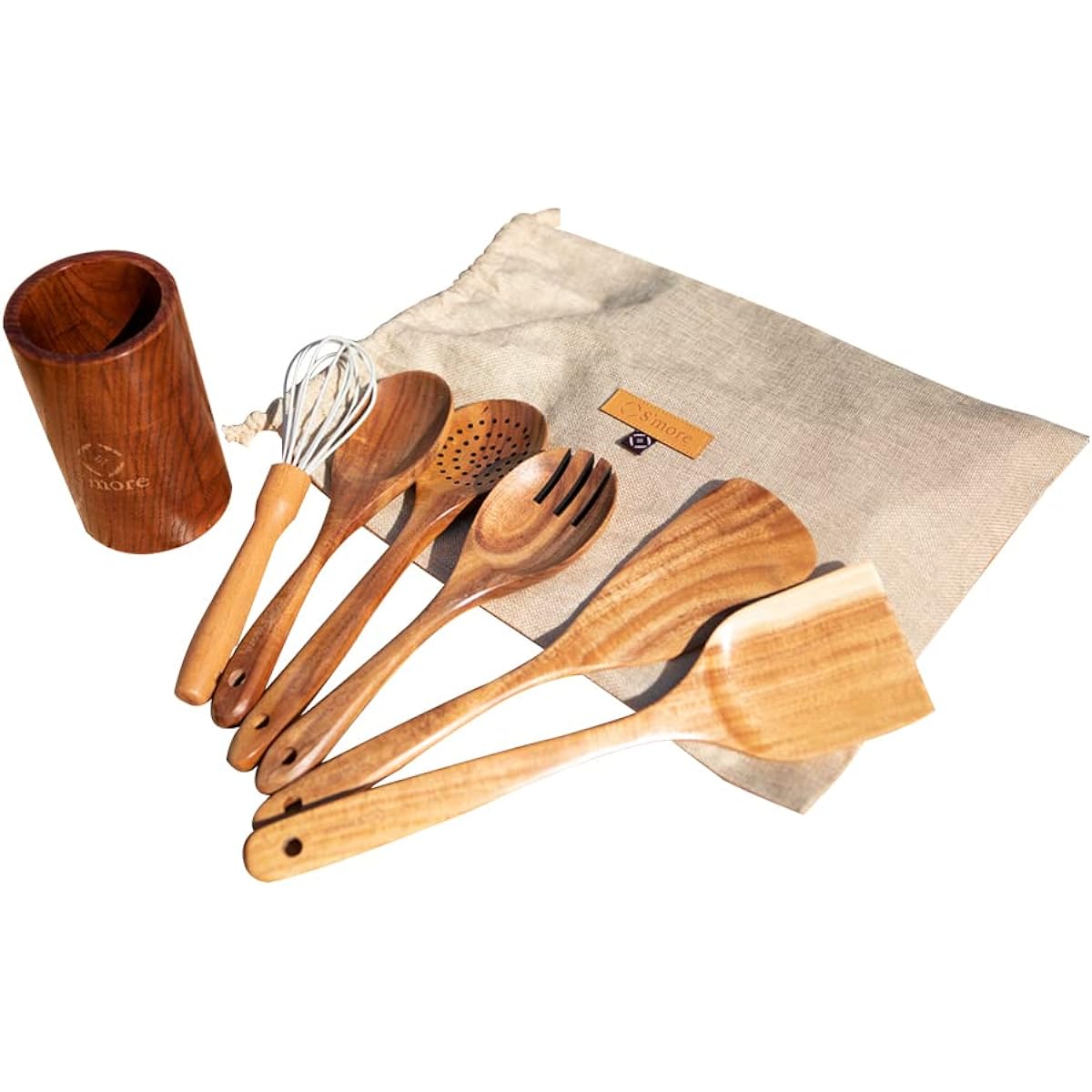 S'more Kitchen tools 7set Kitchen tools set Cooking utensils Wooden Natural Teak Cooking tools 7 piece set Beige FREE