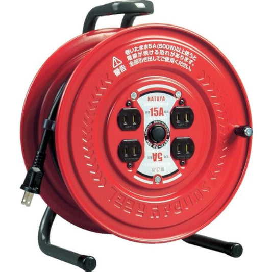 HATAYA Cord Reel, Indoor 100V Type, Cord 30m, Thickness 1.25㎟, Standard Type, 4 Outlets, Outlet Dustproof Cap, Front Flat Panel, For Home Use, Factory Use, Construction Sites, Sunday Reel S-30