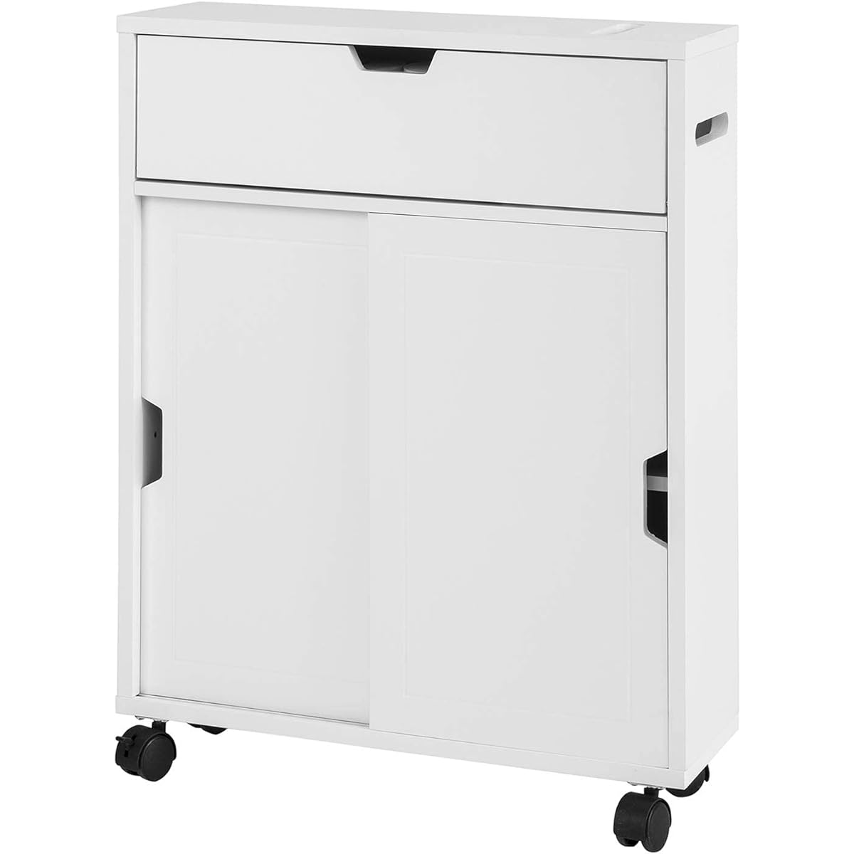 SoBuy Toilet Rack Toilet Storage Slim Gap Storage with Casters Brush Storage Toilet Paper Stocker Thin Scandinavian Style Stylish Gap Storage Slim Toilet Shelf (BZR31-W/Width 52 x Depth 17 x Height 67cm)