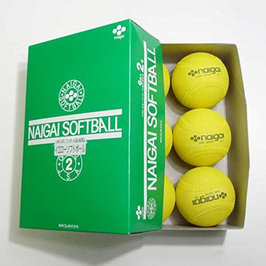 Inner and outer rubber softball certified ball No. 2 Yellow (1 box of 6) NAIGAI-soft2-Y