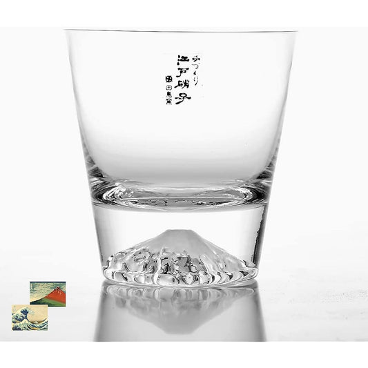 Mt. Fuji Glass Tajima Glass Rocks Glass Plain Edo Glass Kiriko Fuji Whiskey Beer Sake Mother's Day 60th Birthday Foreign Souvenir Celebration Gift Present Popular MADE IN JAPAN Souvenir Grand Prix Paulownia Box Thirty-Six Views of Mt. Fuji Postcard Inclu