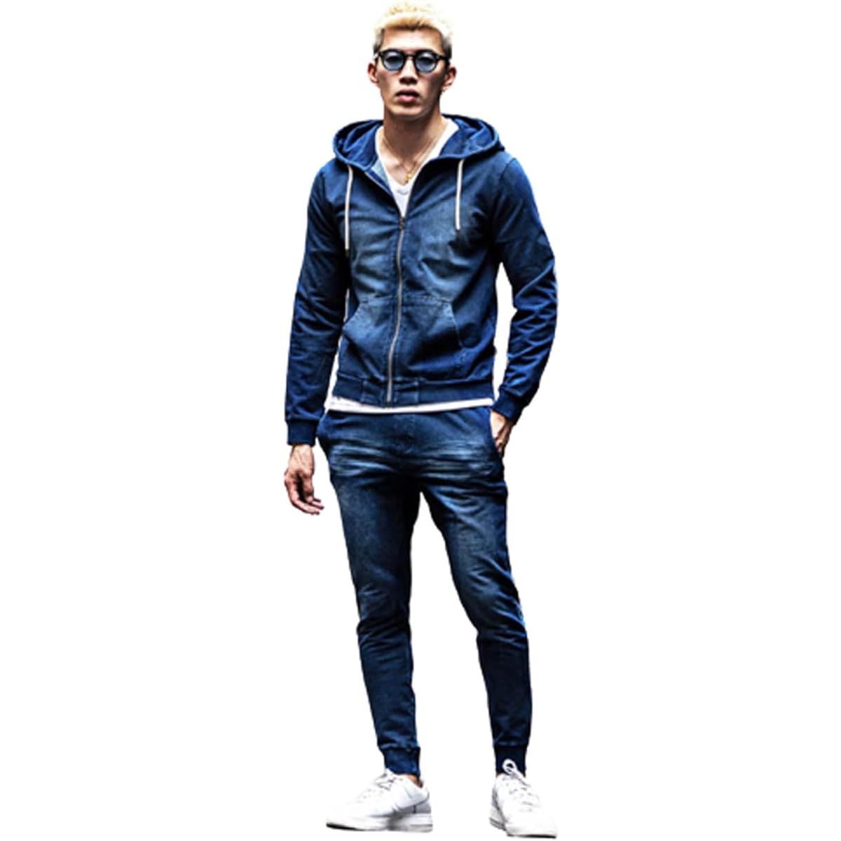 [Sam Diff] [Sweat Denim Setup] Cut Denim Top and Bottom Set Setup Men's Zip Parka Jogger Pants Room Wear Joker
