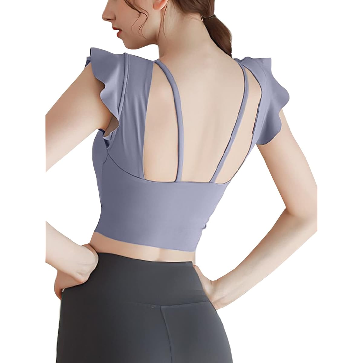 [VeroMan] Yoga Wear Tops with Cups, Short Sleeves, Cute, Ruffles, Short Length, Fitness, Ballet ppi-ssd12