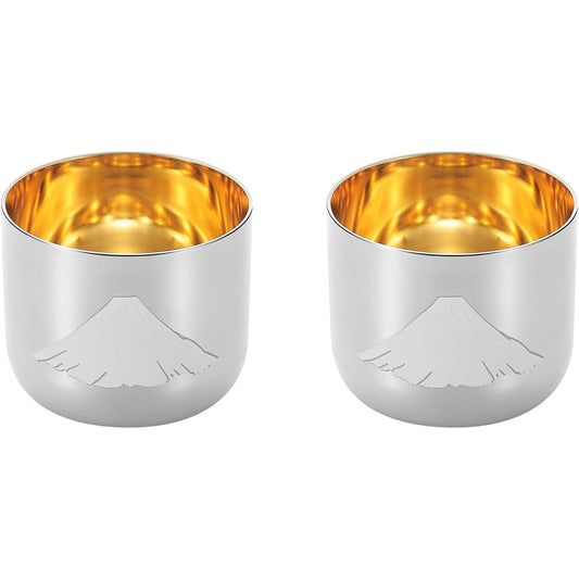 Yokoyama Made in Japan 100ml Temperature Sensitive Drinking Cup Inochi Red Fuji Inner Gold Plated 2PC Tsubameju no Technique EJG-700