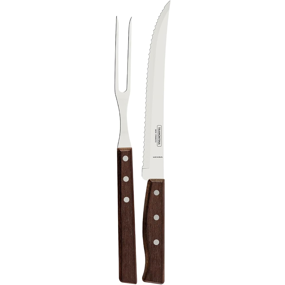 Tramontina Wooden Carving Fork & Knife Traditional Set of 2 Natural Wood Made in Brazil 22299/012 TRAMONTINA