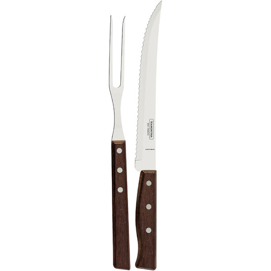 Tramontina Wooden Carving Fork & Knife Traditional Set of 2 Natural Wood Made in Brazil 22299/012 TRAMONTINA