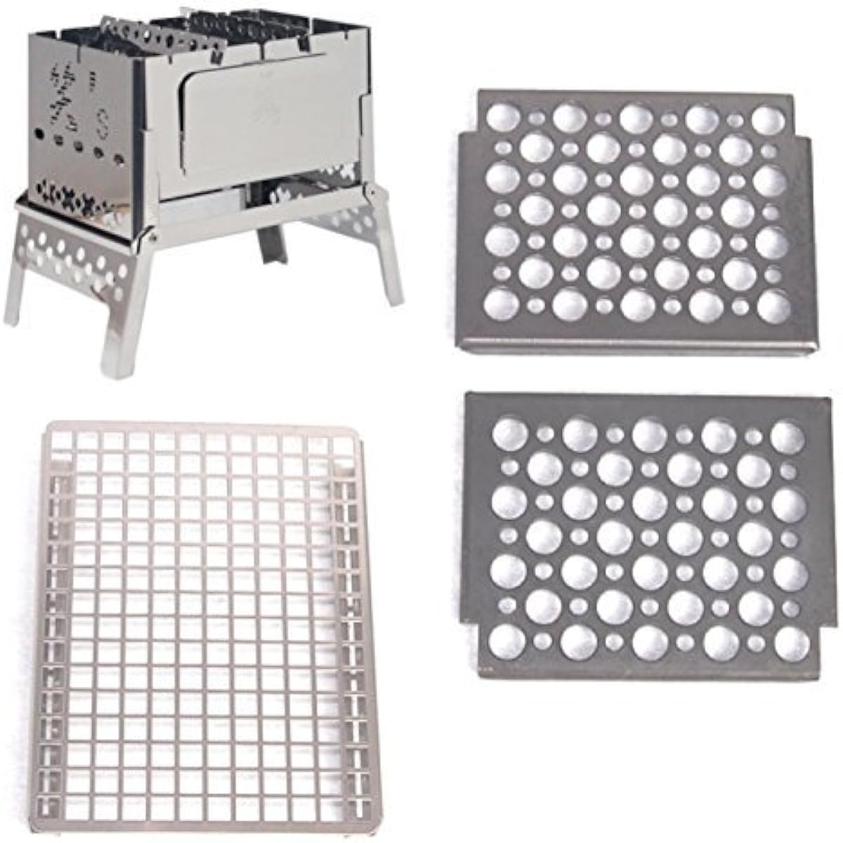 [Set product] Laugh's Compact Bonfire Grill B-6-kun 3-piece set (B-6-kun body/pickled hard roaster/stainless mesh grill)