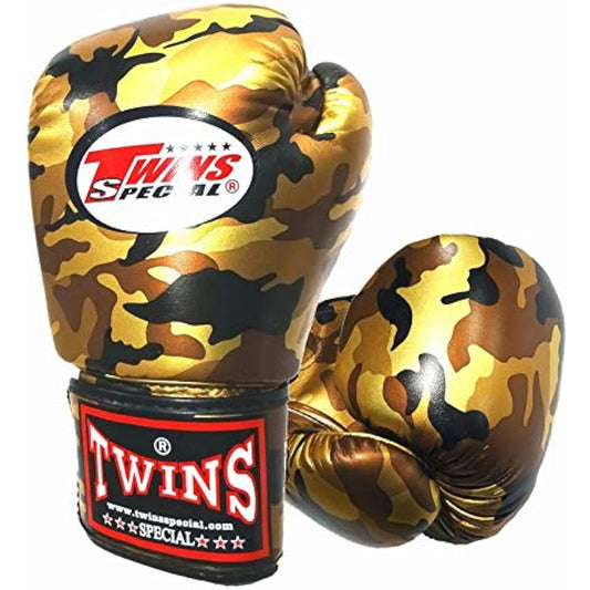 Twins Boxing Gloves PU Leather Military Gold