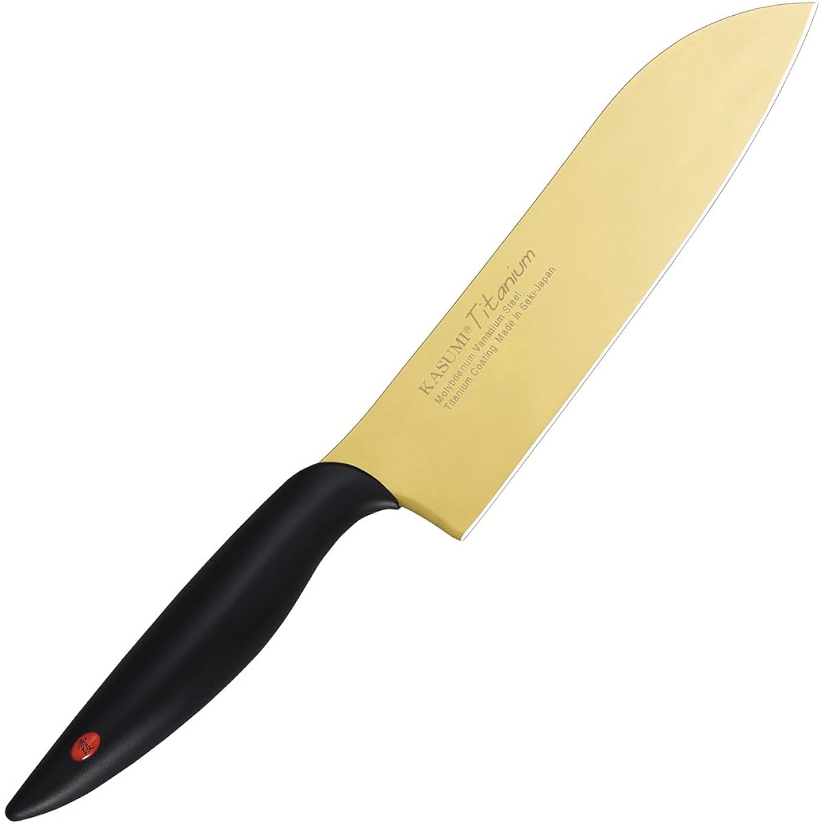 SUMIKAMA CHROMA Kasumi Knife Titanium Coating Santoku Knife Made in Japan 18cm Knife Rust Resistant Sharpness Color Gold Made in Seki City KASUMI 22018/G