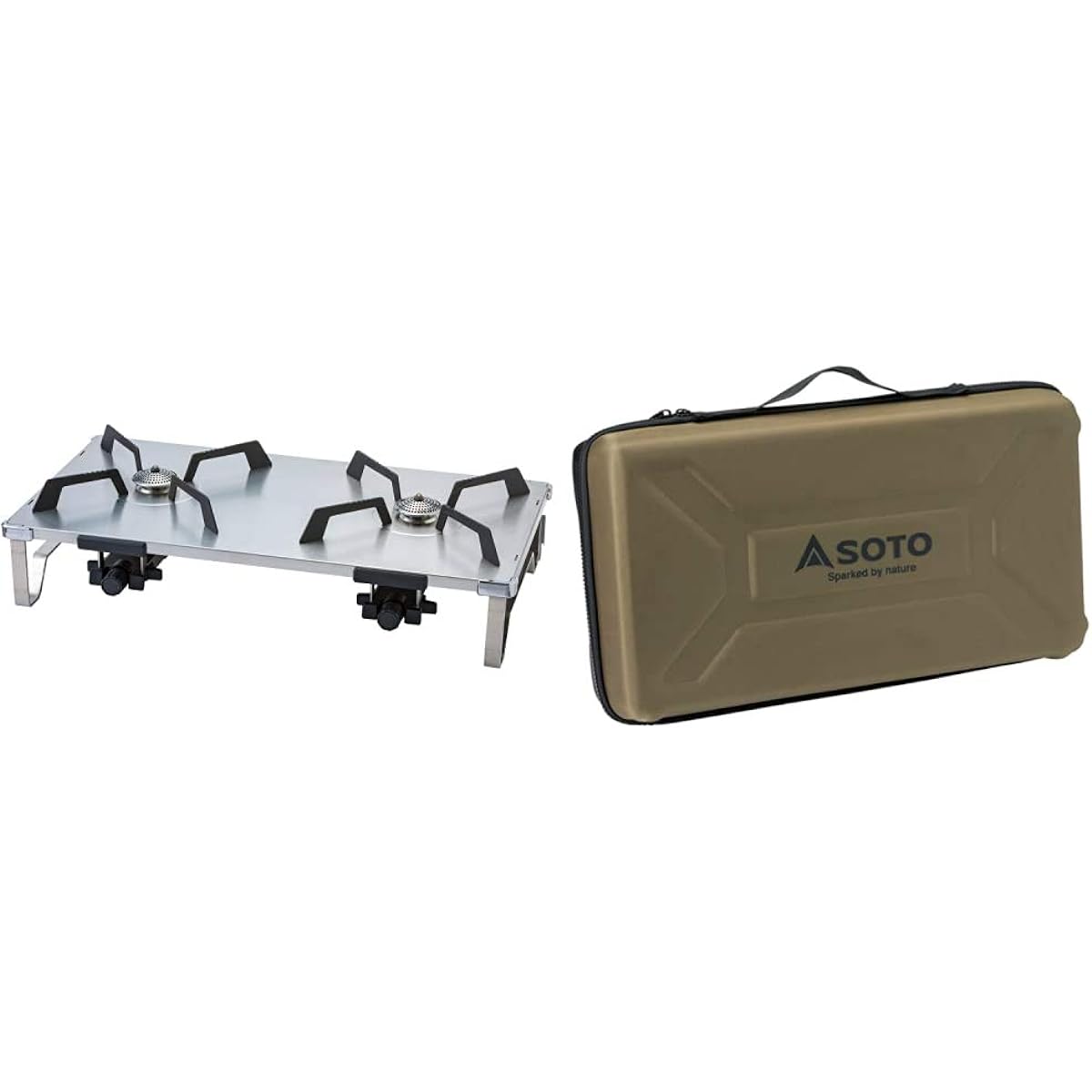 [SOTO] Made in Japan Two Burner Thin Stove Stainless Steel Equipped with Regulator (High Firepower and Wind Resistant) CB Can Storage Bag Included Group Camping Regulator 2 Burner GRID ST-526