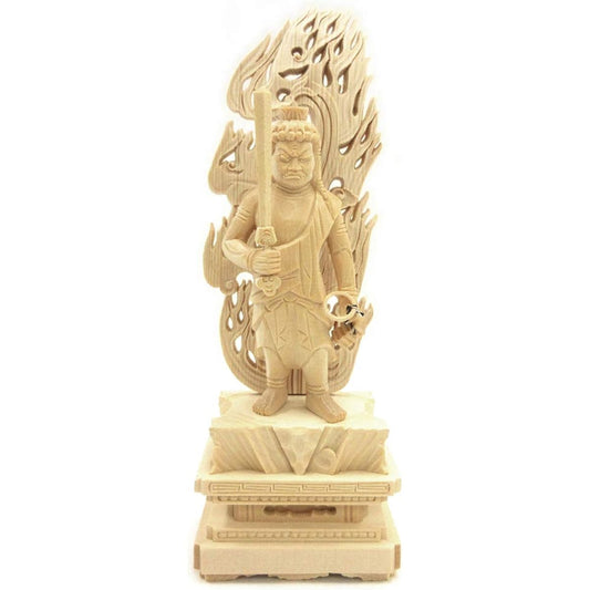 Kurita's special Buddha statue [Myoo] Fudo Myoo standing statue 3.0 dimensions (total height 20 cm, width 7.5 cm, depth 5 cm) High quality wood carving made of cypress wood Flame halo square rock base 1139