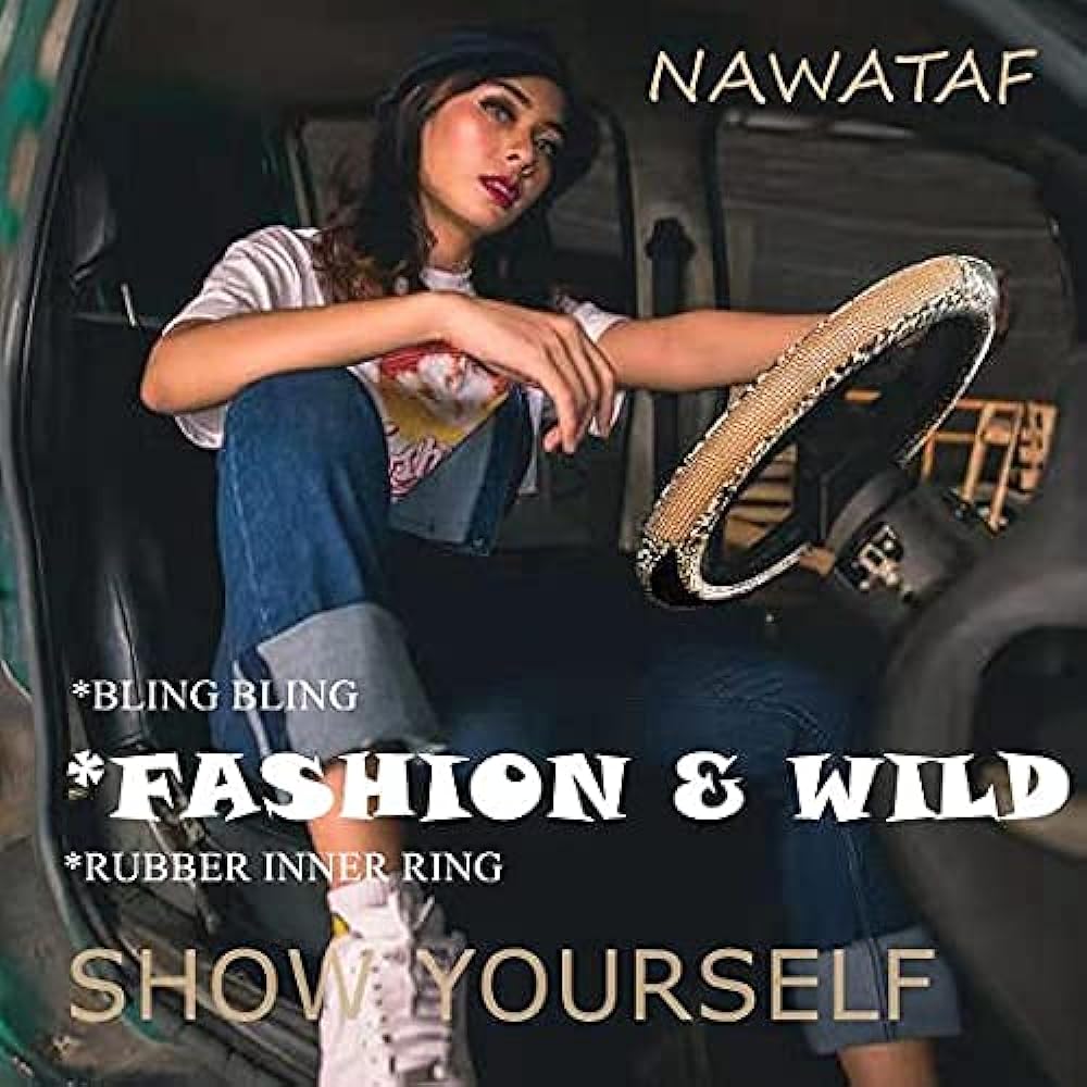 Nawataf Diamond handle cover glittering rhinestone leopard pattern leather universal fit 15 inch wheels