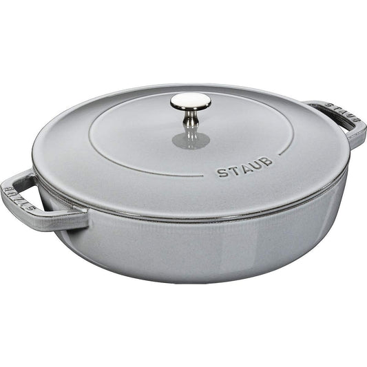 staub "Blaiser Sauté Pan Gray 28cm" Large Hand Cast Enamel Pot Shallow Sukiyaki Compatible with IH [Authorized Japanese Product] Blaiser 40511-470