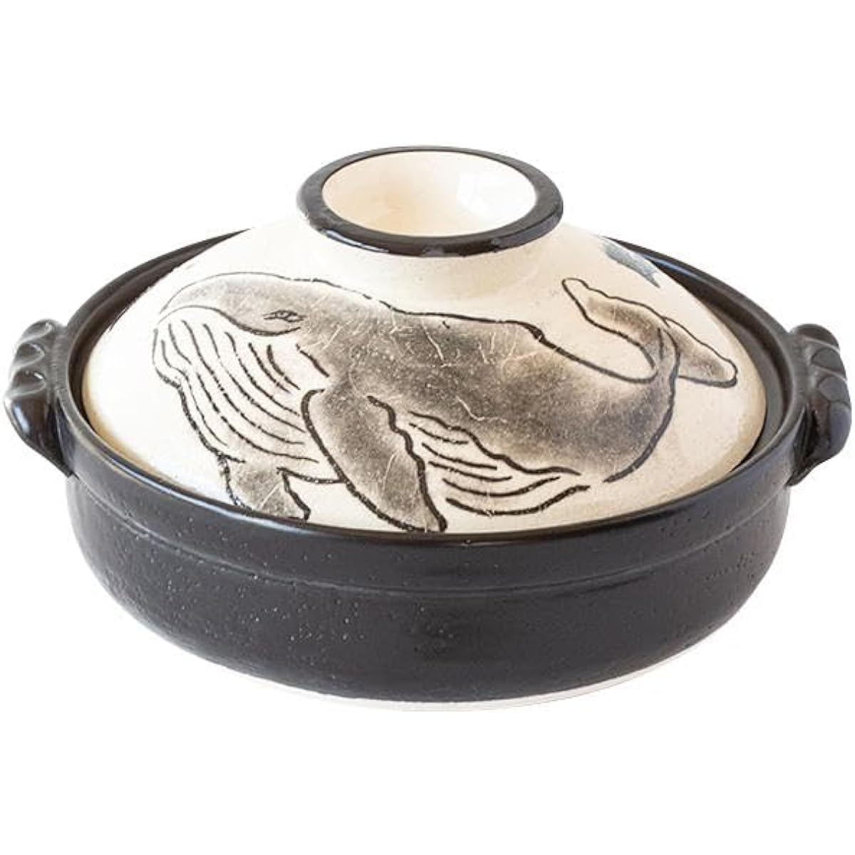 Heat resistant and durable, Yokkaichi's traditional craft, Banko-yaki earthenware pot, size 6, for one person, diameter 19.5cm, capacity 800ml, small earthenware pot, lucky black whale, not easy to break, far-infrared effect brings out the deliciousness