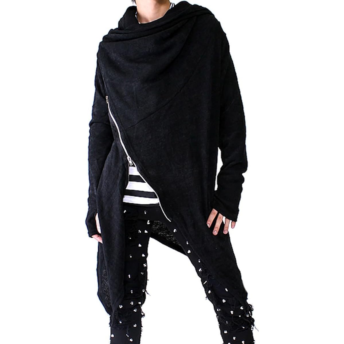 [Speed Orange] Long Parka Asymmetry Zip Knit Long Parka Cardigan