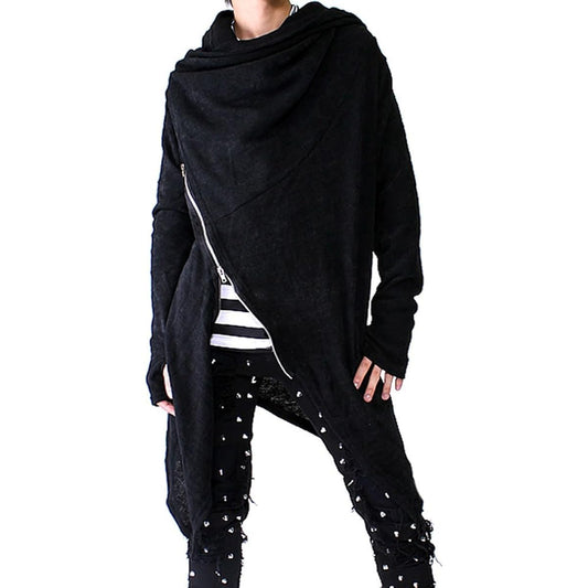 [Speed Orange] Long Parka Asymmetry Zip Knit Long Parka Cardigan