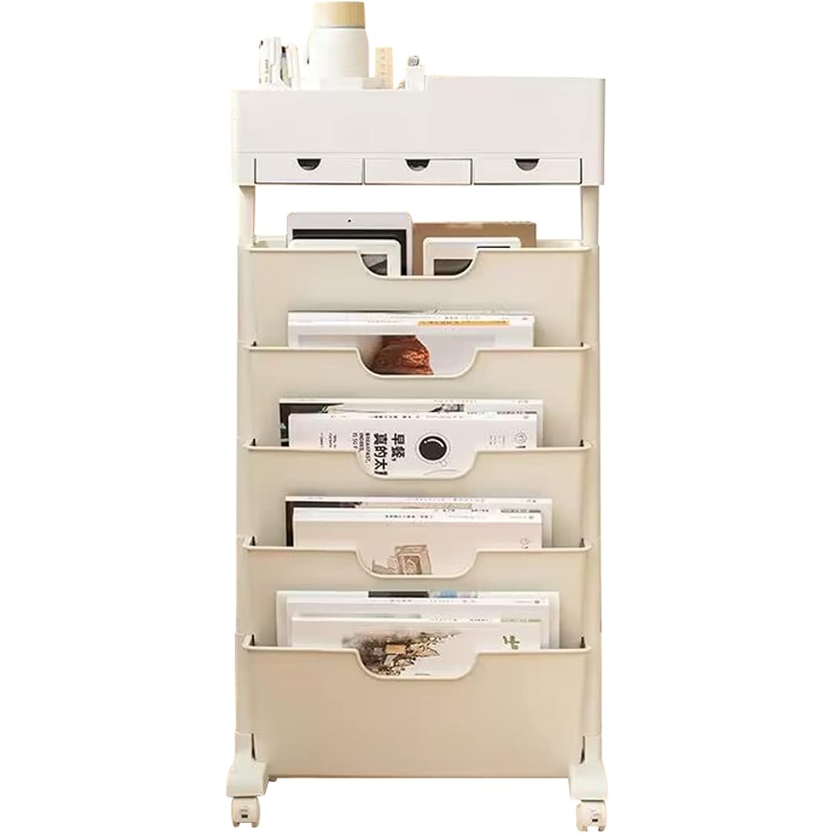 Side Wagon Bookshelf Document Wagon with Casters 6 Drawers Under Desk Storage Rack Large Capacity Slim Side Table Desk Storage Chest Desk Wagon Office Storage Multipurpose Wagon Telework Remote Work