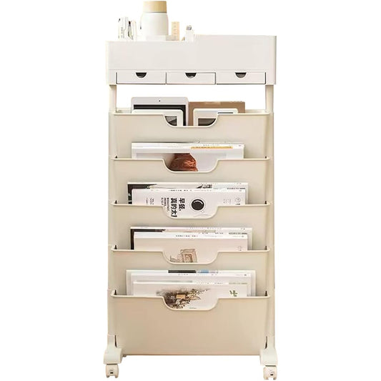 Side Wagon Bookshelf Document Wagon with Casters 6 Drawers Under Desk Storage Rack Large Capacity Slim Side Table Desk Storage Chest Desk Wagon Office Storage Multipurpose Wagon Telework Remote Work