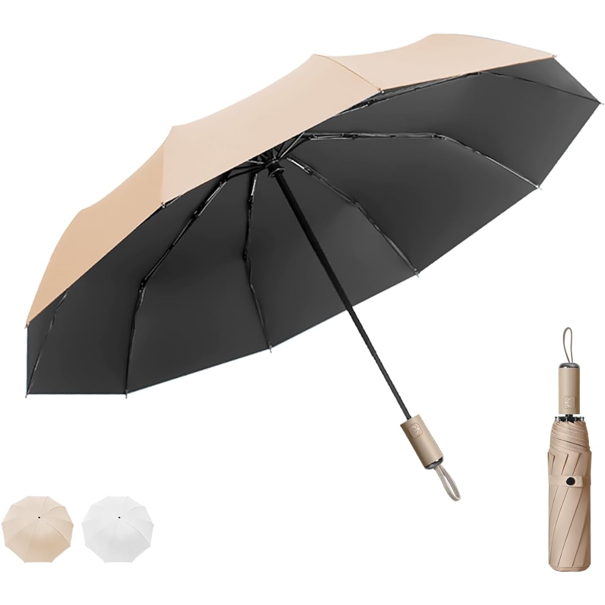 Parasol Folding Umbrella, UV Protection, Completely Light Shielding, Heat Shielding, Compact, 10 Ribs, Folding Umbrella, One-Touch Auto Open/Close, Folding Parasol, UV Blocking, Windproof, Water Repellent, For Both Sunny and Rainy Weather, Convenient, St