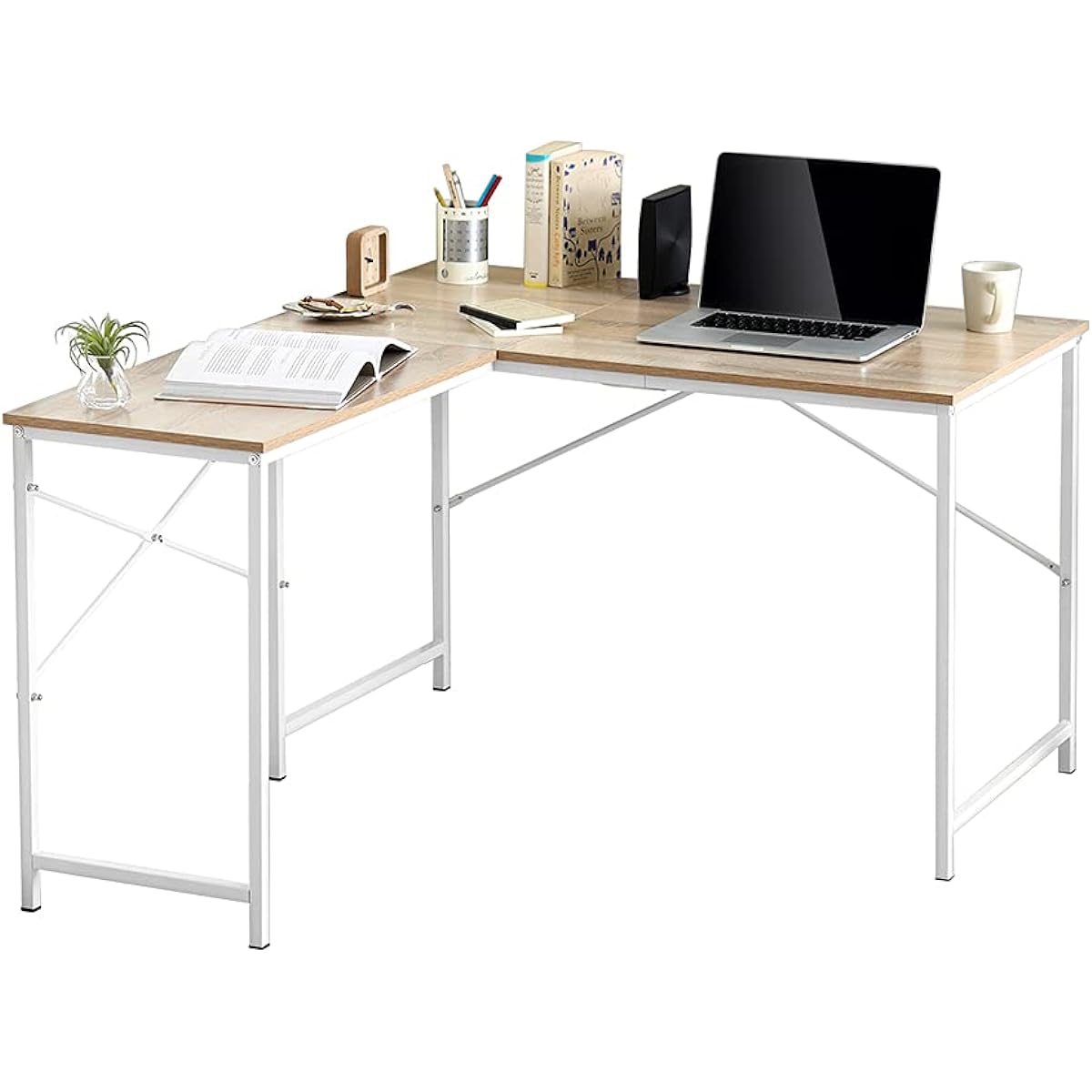 Iris Ohyama Desk Office Desk PC Desk L Shape Width 130 x Depth 110 x Height 70 cm Computer Desk Work Desk Assembly Product LDK-1311 Light Natural/White