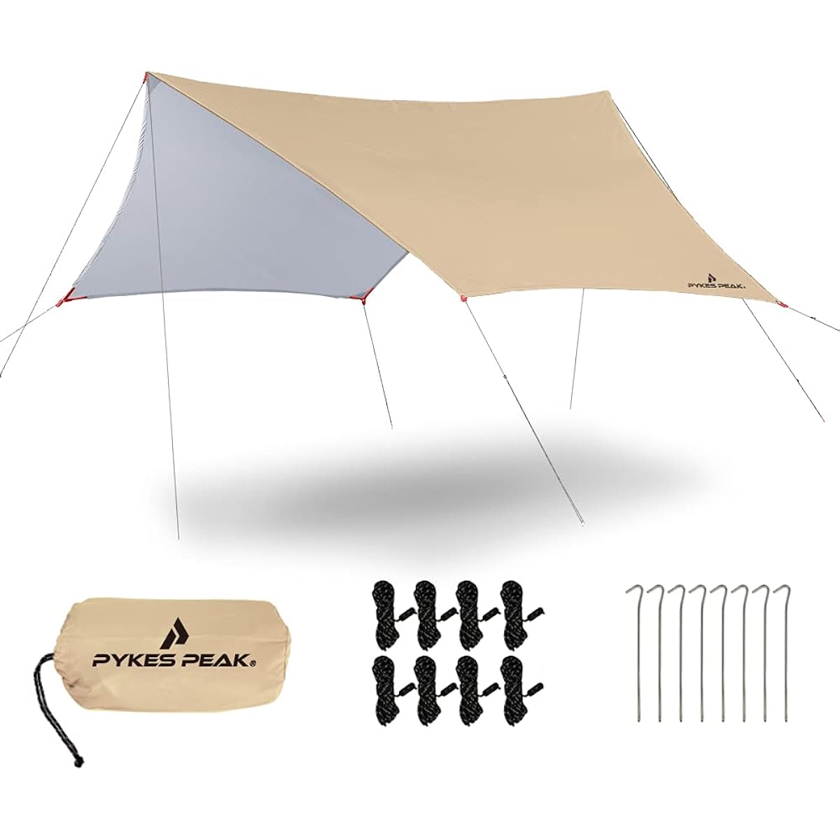 PYKES PEAK Hexa Tarp Tarp Tarp Tent Sunshade Camping Equipment Peg Rope Included Silver Coating HEXA TARP 5/6P SANDKHAKI