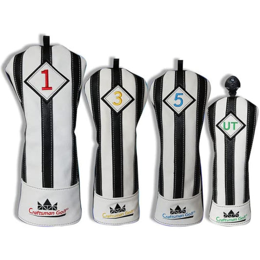 CRAFTSMAN Golf Wood Cover Club Head Cover Set of 4 (1.3.5.UT) for Driver/Fairway Wood/Utility (Number Tag Included) Easy to Put on and Take Off Men's Vertical Striped Black and White Italian Style For Juventus Fans