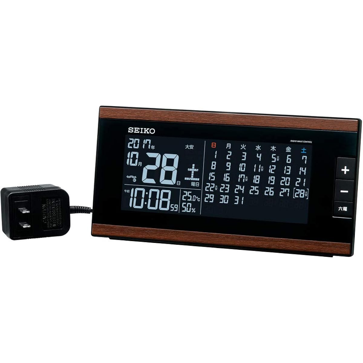 Seiko Clock Seiko Clock Alarm Clock Radio Wave AC Type Digital Monthly Calendar Function Rokudai Display Brown Wood Grain Pattern DL212B SEIKO