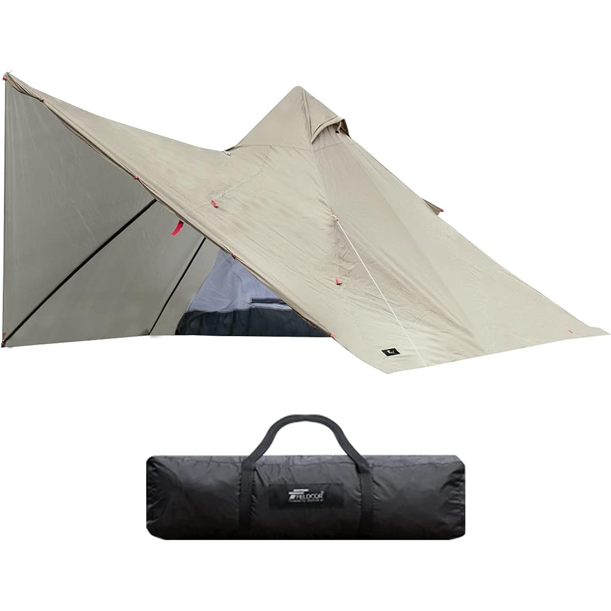FIELDOOR Fork Tent 280 Plus Polyester with Side Flaps Wind Protection Blindfold Bifurcated Pole Wide Front Room Skirt Roll Up Shelter Teepee Tent Solo Touring Camping