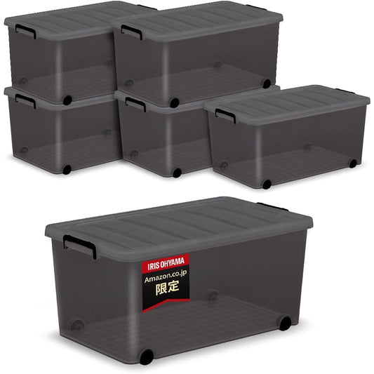 [Set of 6 with overwhelming cost performance] Iris Ohyama Storage Box, Costume Case, Tough Carry, with Lid, Durable, Sturdy, Large Carry, Width 44 x Depth 74 x Height 35 cm, Clear Black TFC-440