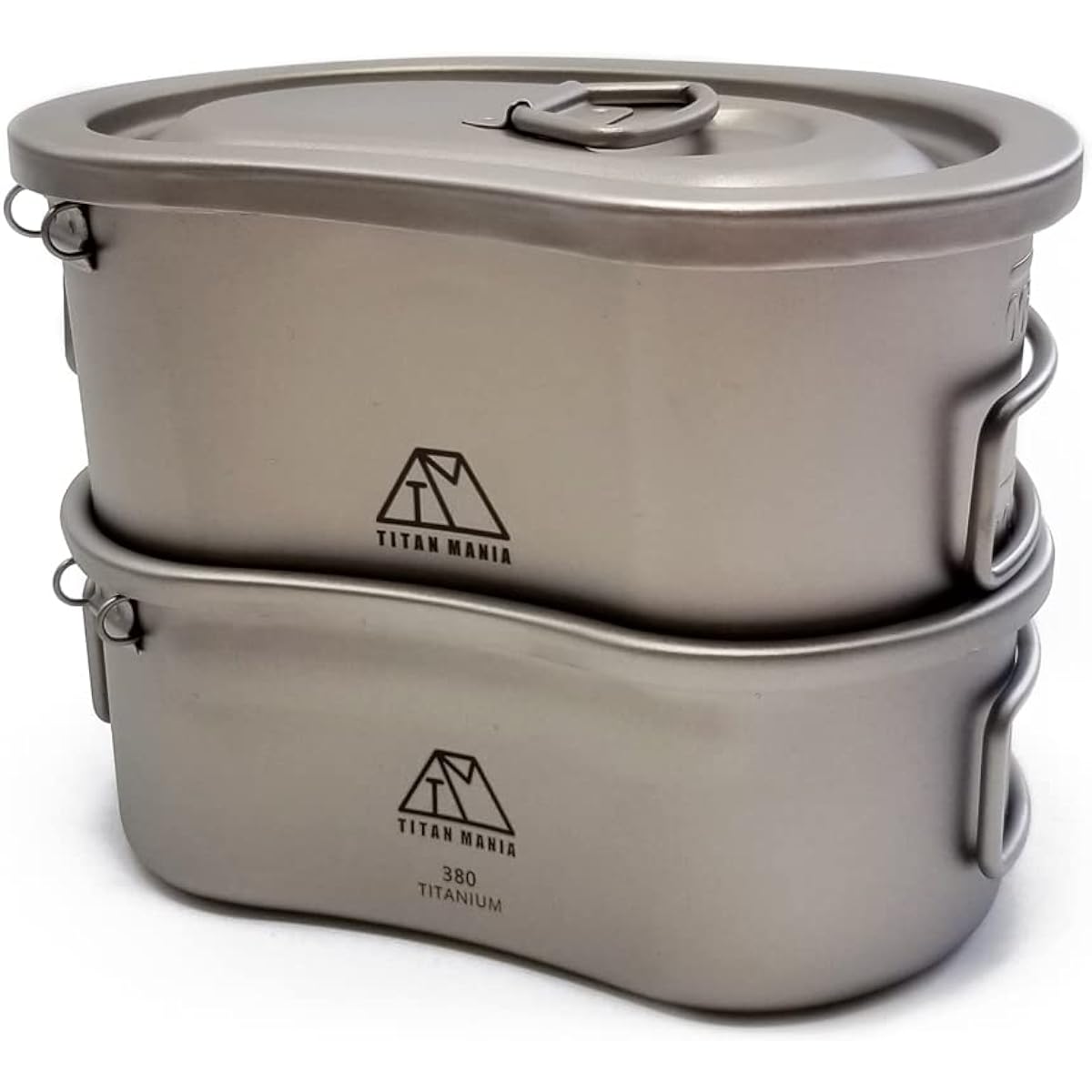 TITAN MANIA Titanium Mestin Hango 750ml+380ml Two Tier Type with Folding Handle Ultra Lightweight Sturdy Direct Fire Cooker Pot Kocher Cooking Utensil Solo Camping BBQ Barbecue Outdoor Camping Equipment Storage Bag Included