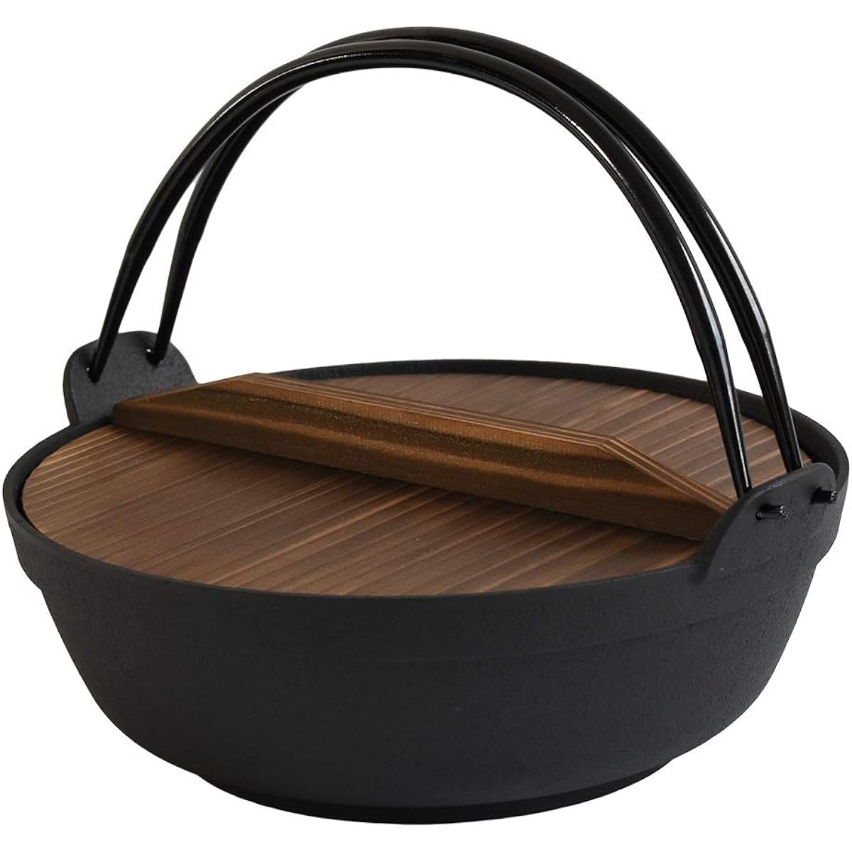 Nambu Ironware Irori Pot, 8 cm, Hearth Pot, Inner Diameter 235mm, Nanbu Ironware, With Crane, With Wooden Lid, Round Pot, Iron Pot, IH Compatible