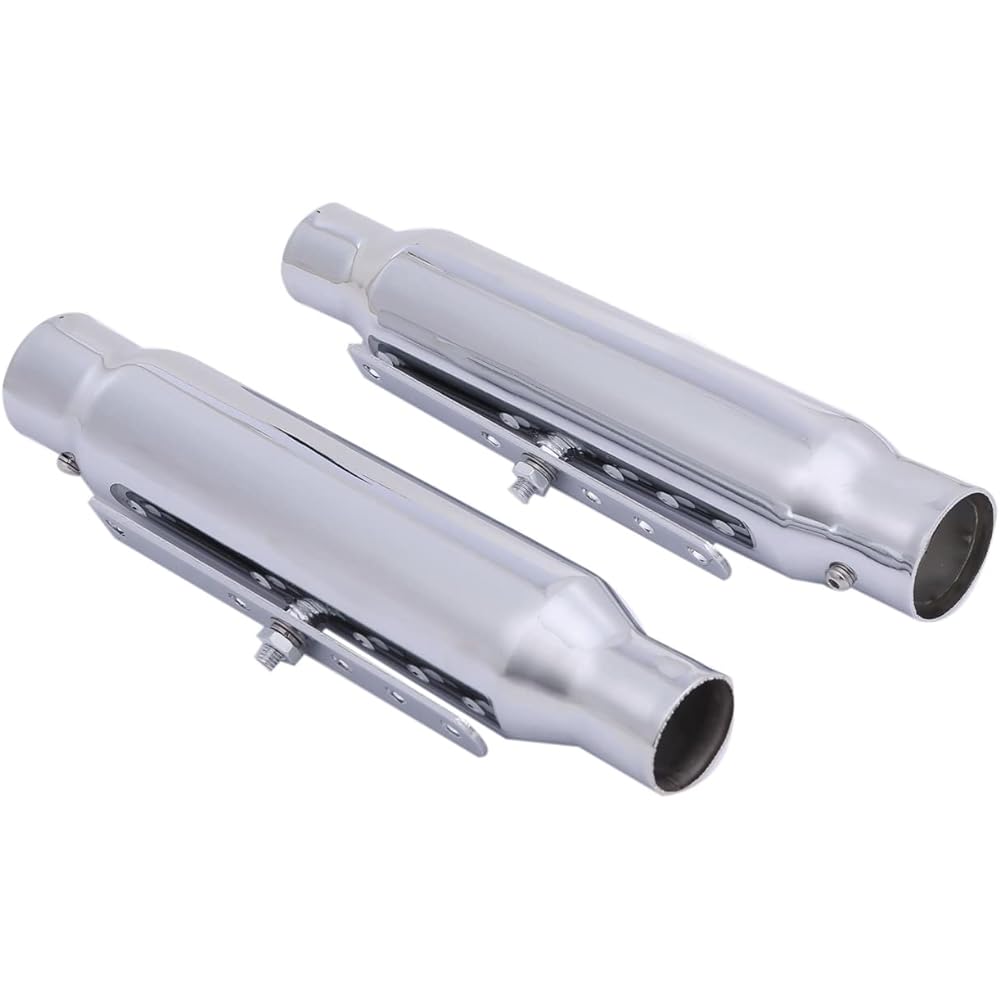 CustomDivine American Short Slip-on Muffler Set of 2 Lunessa Estrella W400 W650 W800 BOLT XL883 GN125 etc. Motorcycle General Purpose External Product (Silver)