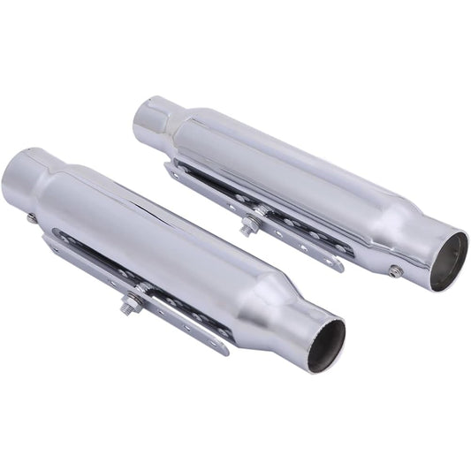 CustomDivine American Short Slip-on Muffler Set of 2 Lunessa Estrella W400 W650 W800 BOLT XL883 GN125 etc. Motorcycle General Purpose External Product (Silver)