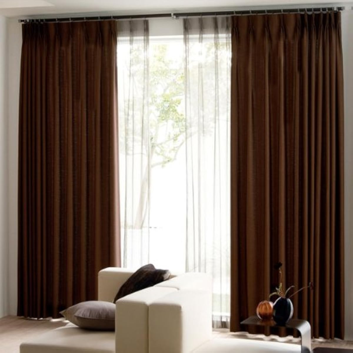 Soundproof curtains, set of 2, blackout grade 1, form-stable treatment, width 100cm x length 200cm, brown