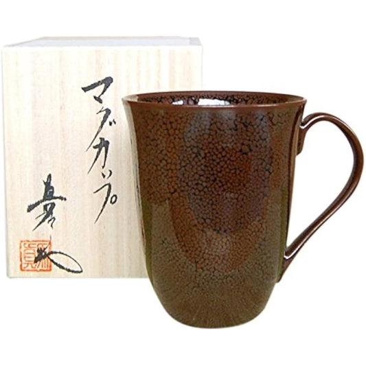 Arita Ware Baba Maemon Kiln Mug with wooden box (Yureki Tenmoku)