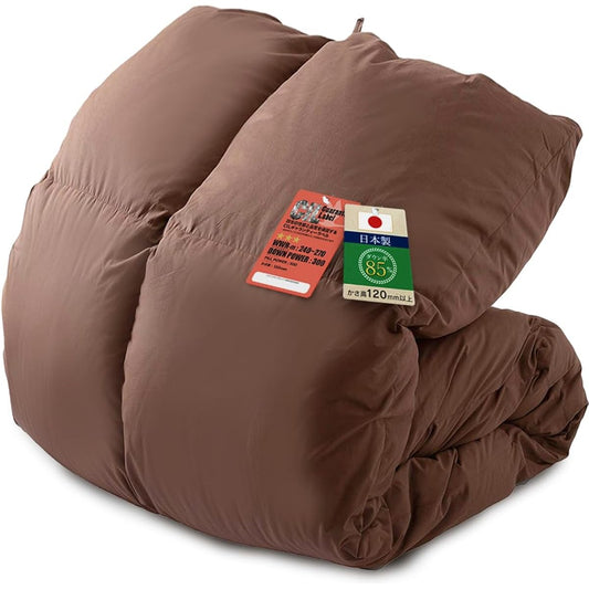 Iris Plaza Duvet, Semi-double, 85% White Duck Down, Made in Japan, CIL Red Label, Plenty of Volume, Reduced Allergens, Domestic Washing, Antibacterial and Odor Resistant, Power Up Treatment, Soft, Plain, Brown