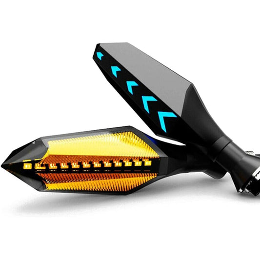 BessieSparks Turn Signal Lights 2pcs 8mm Universal Motorcycle 17LED Flashing Lamp Flowing Indicator Amber and Blue