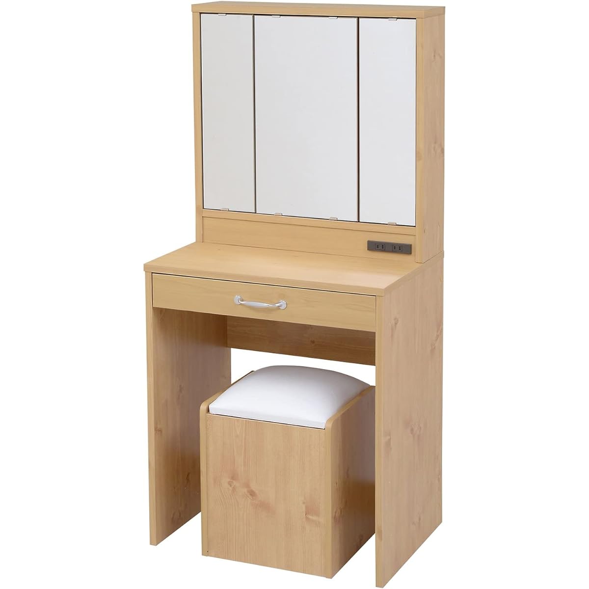 JK Plan 3-sided mirror dresser with stool natural FLL-0061-NA