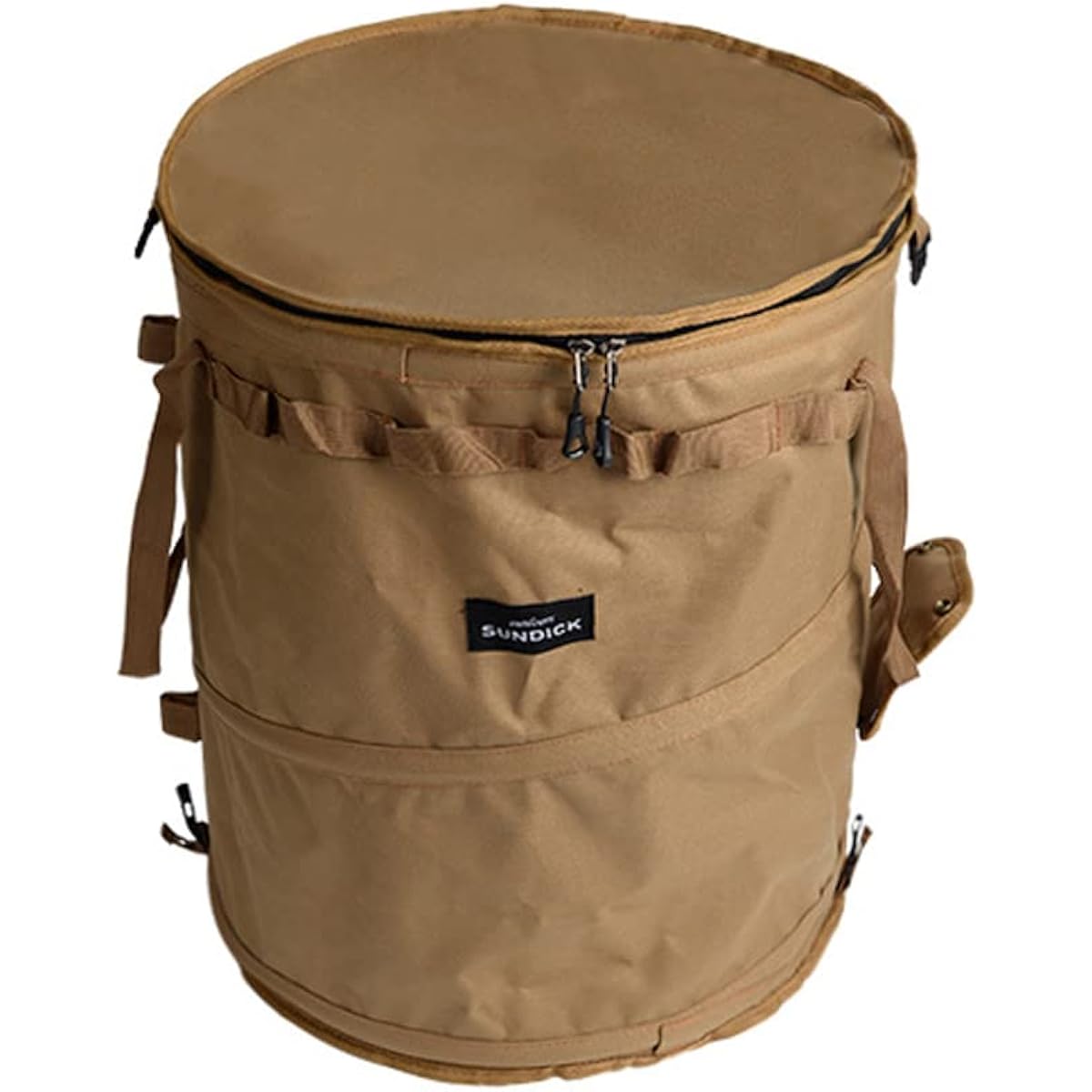 OIENNI Pop-up Trash Box, Outdoor Camping Trash Can, Garbage Bag Fixing Ring, Peg Fixing Hole, Pole Fixing Belt, Foldable, 62L (Brown)