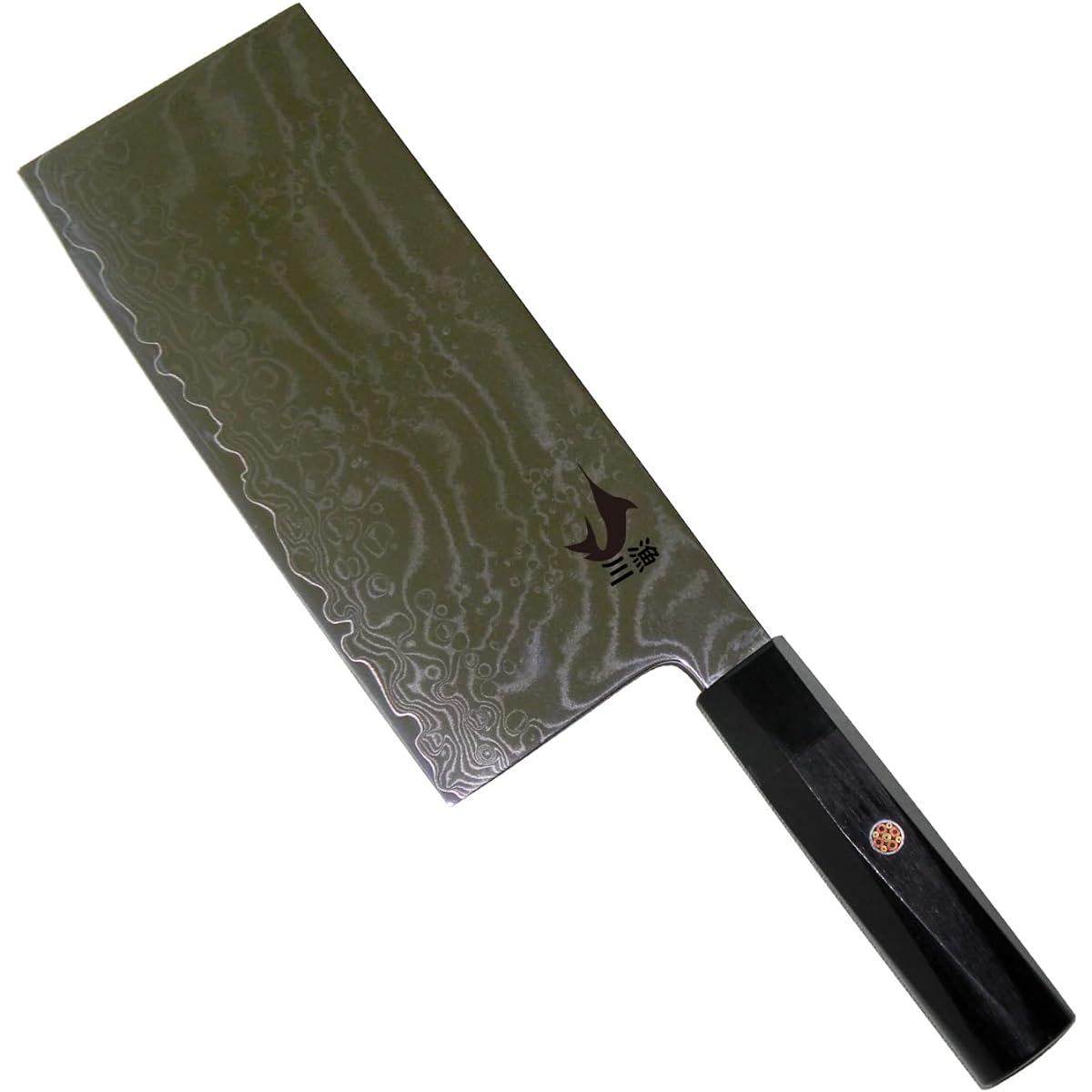 Irisawa Chinese knife [AUS-10 steel core] [Damascus knife] Blade length 180 67 layers Damascus Chinese knife Damascus hexagonal ebony handle Mirror finish
