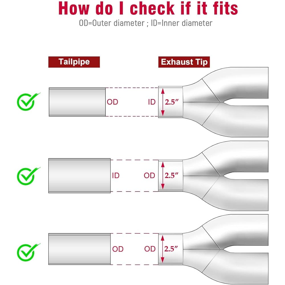 UPOWER 2.5 inches to 3.5 inch dual exhaust tip 2 1/2 inch inlet 3 1/2 inch outlet 9.5 inch glossy stainless steel exhaust tip tip thickness 1.2mm double wall tilt edge car truck