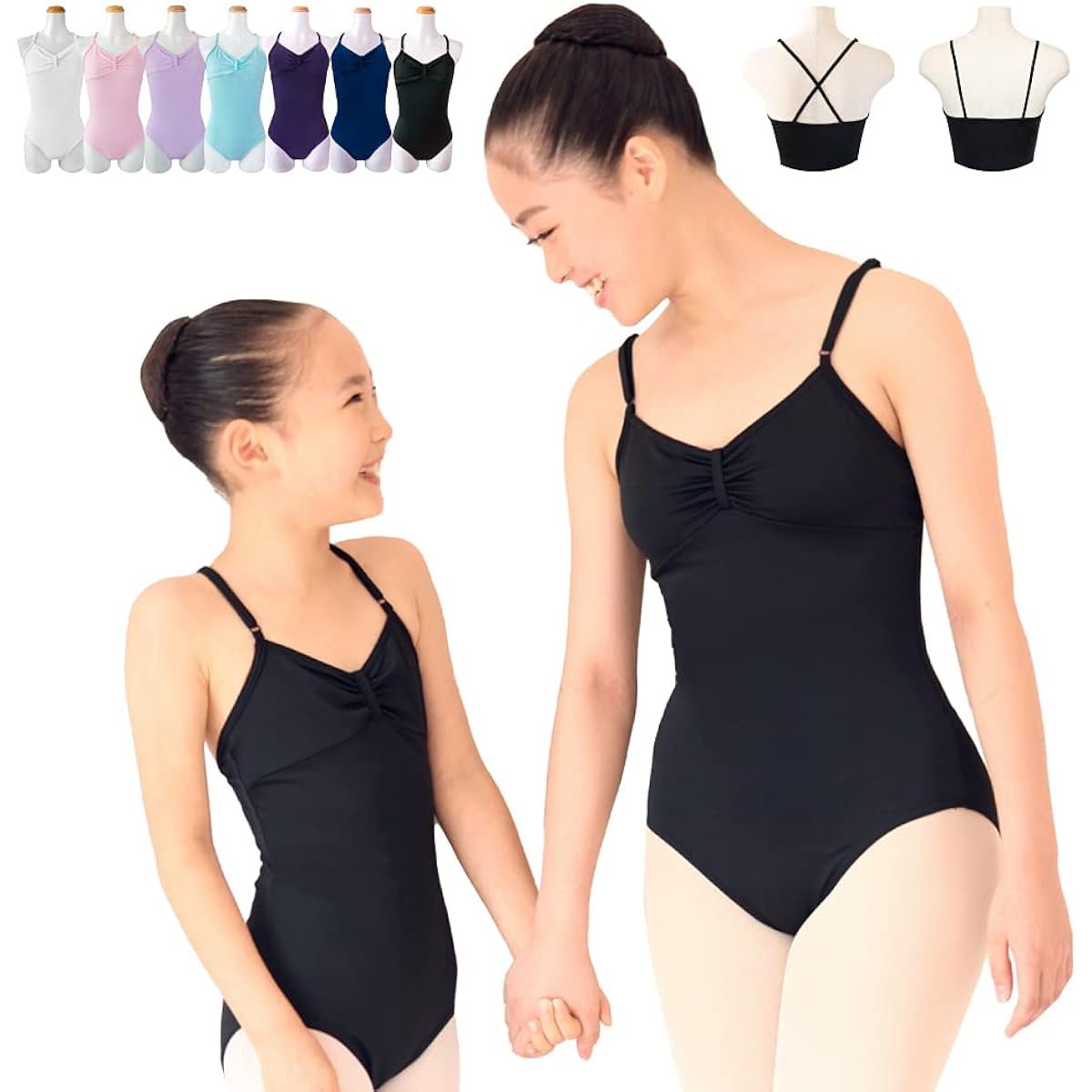 Ballet Leotard for Children to Adults [Ribbon Passe Black] Absorbent, Quick Drying, UV Protection, Kids, Children, Juniors, Adults, Made in Japan, 3 Year Warranty, Black, Lycra Material, Ballet Supplies scl001 (Black Cross, 120cm)