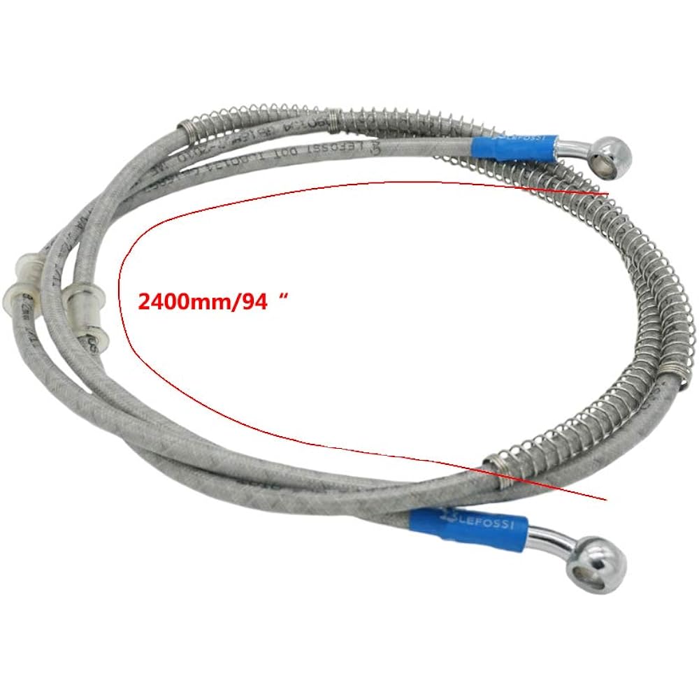 SYUU 2400mm 240cm M10 Reinforced Hydraulic Brake Oil Hose Line Banjo Fitting Stainless Steel End Braided Cable for Motorcycle Pit Dirt Bike Enduro Motocross Street Bike Sport Bike