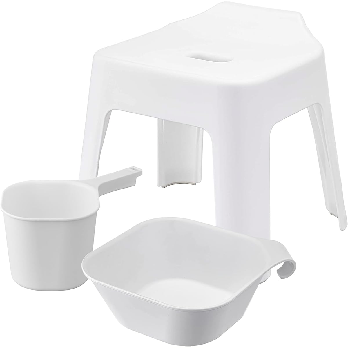 Yamazaki Jitsugyo Hanging Bath Chair, Seat Height 30cm + Magnet & Hanging Bathtub + Magnetic Hand Basin [Set of 3] Tower Bathroom Floating Storage White 5526 5378 3607