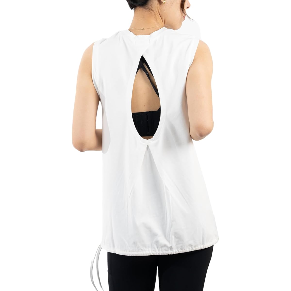 [iito.seasons] Yoga wear for women, back design, beautiful back, open back, tank top, loose, 2-way top, body cover, cooling shirt, long length, short sleeves, sports, fitness, training, room wear, sweat absorbent, quick drying, UV protection, thin
