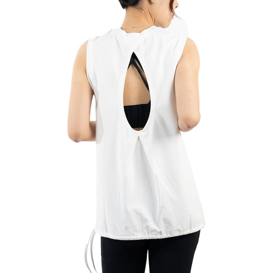 [iito.seasons] Yoga wear for women, back design, beautiful back, open back, tank top, loose, 2-way top, body cover, cooling shirt, long length, short sleeves, sports, fitness, training, room wear, sweat absorbent, quick drying, UV protection, thin