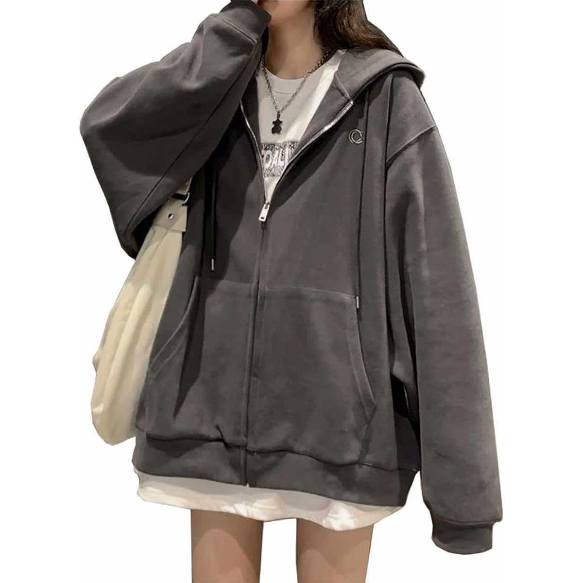 [SANYIN] Women's Hoodie, Hooded, Loose, Big Silhouette Hoodie, Zip Parka Top, Korean Style, Plain, Thin, Long Sleeve, Spring