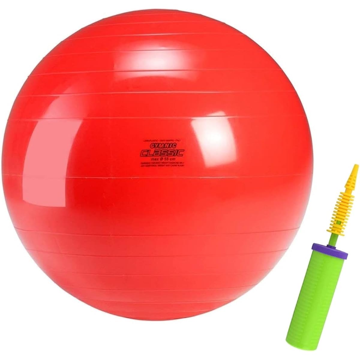 GYMNIC 55 Red Made in Italy [Set of 2] (Balance Ball/Double Action Hand Pump)