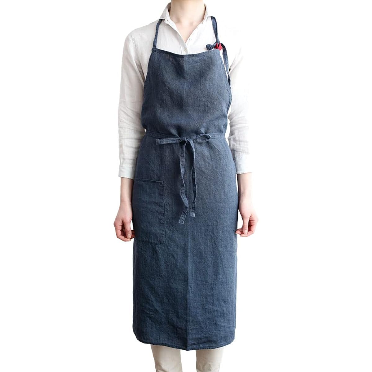 [Lino e Lina] Lino Elina Apron Full Apron Manon A641 Denim Blue Women's Men's Kitchen Plain Linen Hemp Simple Long Length Gift Present